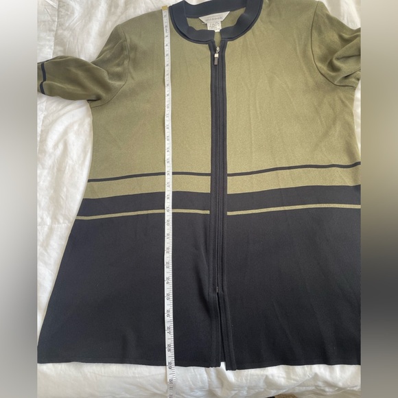 Exclusively Misook Olive Green & Black Zip-Up Knit Cardigan Jacket L - Picture 7 of 8